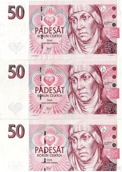 50Kč bankovky 1997 papírové krásný stav 3x