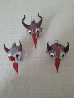 Sada tří retro vintage vánočních ozdob čerti originál sklář