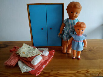 Retro sada - šatní skříň s panenkami a oblečením