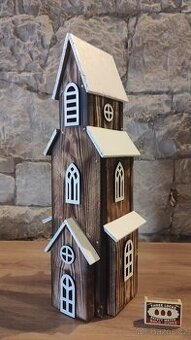 Vánoční dřevěná dekorace - domeček, kostel