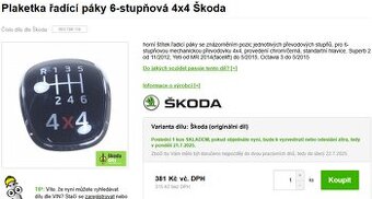 Plaketka řadící páky Škoda 4x4