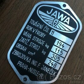 Prodám štítek JAWA 250/11 pérák Janeček - 1