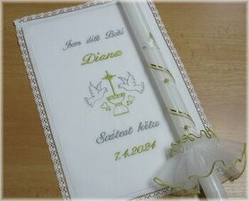 Na křtiny- křestní rouška, svíce s ozdobou
