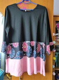Nové dámské růžovo-černé tričko/halenka, vel. XXL