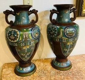 Starožitné Bronzové Vázy Cloisonne
