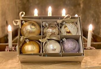 Tradiční Vánoční ozdoby Baňky Koule sklo Mix (Box 6 ks)