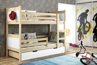 NOVÁ Patrová postel palanda borovice bílá MASIV