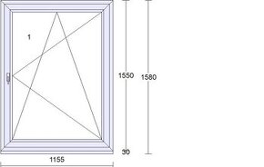 Jednokřídlová bílá plastová okna 115 x 155 cm, 4 ks - 1