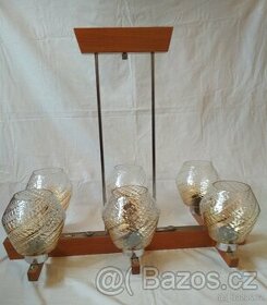 Retro lustr Elektroinstala 70. léta-chrom, dřevo,sklo