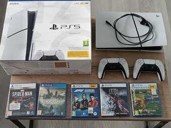 Playstation 5 slim  s mechanikou , 2x ovladač + 5 her