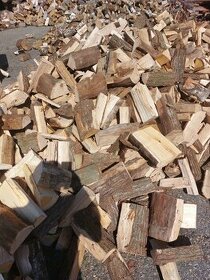Štípané palivové dřevo a třísky, brikety