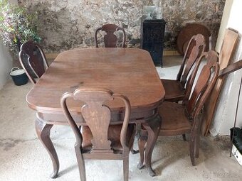 Jídelní stůl rozkladací,5 židlí