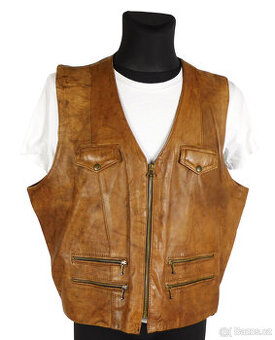 Kožená pánská tónovaná koňaková vesta ATLAS CUIR  XXL