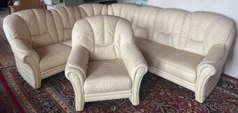 Celokožená rohová sedací souprava s křeslem,6146