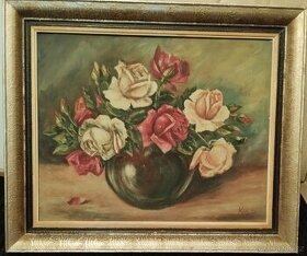 Obraz olej na sololitu Zátiší s růžemi