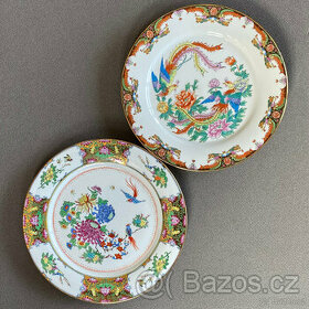 2x ručně malovaný dekorativní talíř, Čína