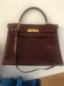 Originální kabelka Hermès Kelly 32, velmi dobrý stav, vínově - 1