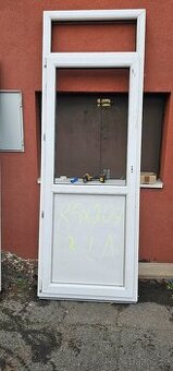 balkónové dveře s nadsvětlíkem, 85x207cm, bílé, nové