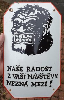 Vtipná, dobová smalt cedule - Návštěvy