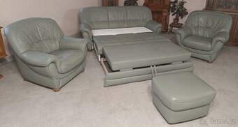 Kožená, rozkládací sedací souprava 3+1+1+tab. TOP