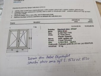 Nové okno 150x150 trojsklo zlatý dub