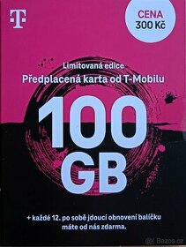 SIM karta T-Mobile 100 GB za 300 Kč/měsíc, 12. měsíc zdarma