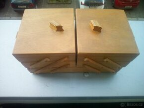 dřevěná krabička na šití třípatrová