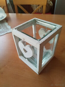 Svícen krásný, velký, sklo dřevo-16cm vysoký