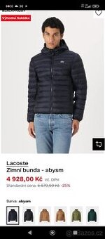 Zimní bunda velmy kvalitni Lacoste vel.56.