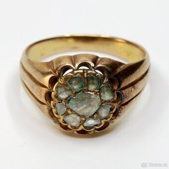 Zlatý prsten s diamantovými routy, 486 ryzost, váha 8,12