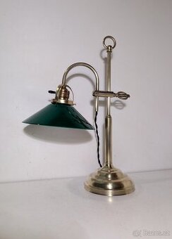 mosazná stylová lampa lampička bankéřka, zelené stínidlo