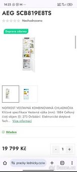 V záruce Lednice AEG 273L vestavěná, - 1