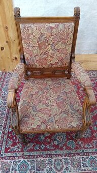 Zámecké křeslo, čalouněné,s čalouněnými područkami