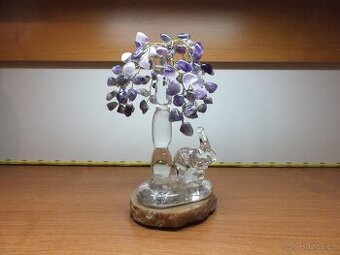 Krásný stromeček štěstí Ametyst a s figurkou slona.