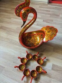 Chochloma / Khokhloma - mísa a kalíšky