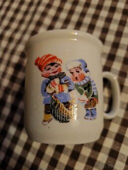 Retro hrneček vánoční kluci s rybou