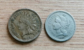 2 mince USA 1 Cent 1863 a 3 Cent 1867 Spojené státy Americké
