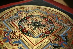 Ručně malovaná tibetská mandala thangka z Indie 2 - 1