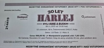 Prodám lístky na HARLEJ. O2 universum, 8. listopadu 2025