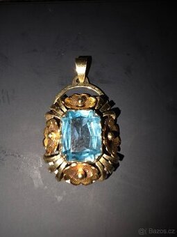 Zlatý starožitný přívěsek na krk s modrým kamenem  14 karátů