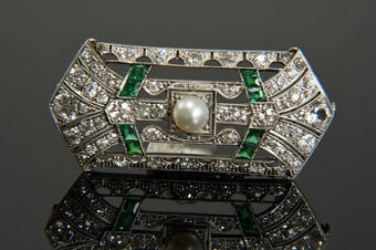 Brož z bílého 14karátového zlata ve stylu art deco s diamant - 1