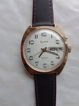 Staré funkční  pozlacené hodinky Slava automati