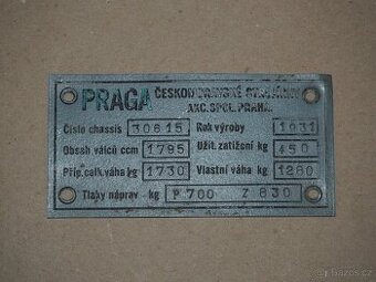 Praga 1931 - výrobní štítek