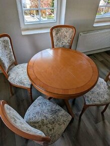 Stůl kulatý jídelní, rozkládací a 4 židle, Itálie