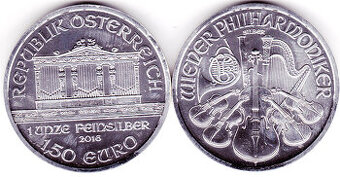 Filharmonik čisté stříbro-unce Rakousko - 1,5 euro 2016