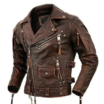 Moto Pánka Kožena Bunda Hnedá Vintage Style