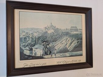 Obraz historický tisk - Pohled na Pražský hrad od východu