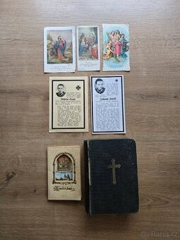 Modlitební knížka (1925) + 3x parte + svaté obrázky.