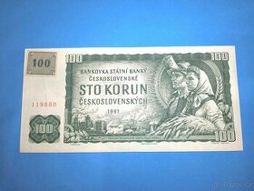 Bankovka ČESKOSLOVENSKO - 100 Kčs 1961 s KOLKEM