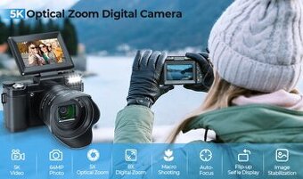 Digitální fotoaparát 5K, 64MP, 40× zoom
